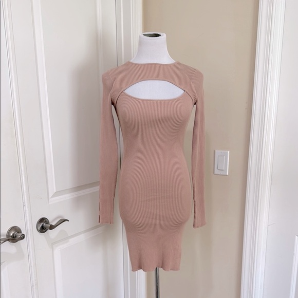 NWT Rebecca Minkoff Lauren Cut Out Detail Nude Wash Sweater Dress Size Small - Picture 2 of 9